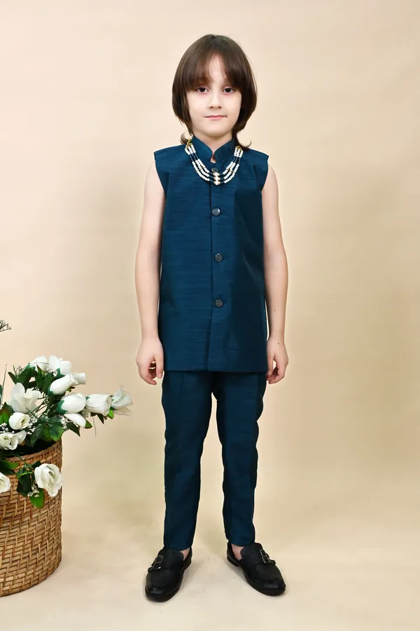 Royal_Blue_Silk_Blend_Sherwani_And_Churidar_Set_Self_Design_For_Boys