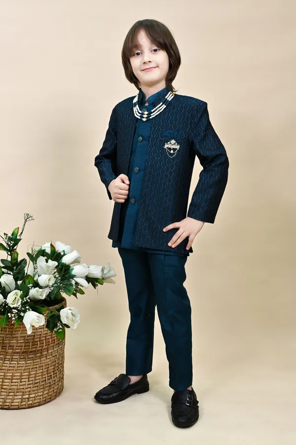 Royal_Blue_Silk_Blend_Sherwani_And_Churidar_Set_Self_Design_For_Boys