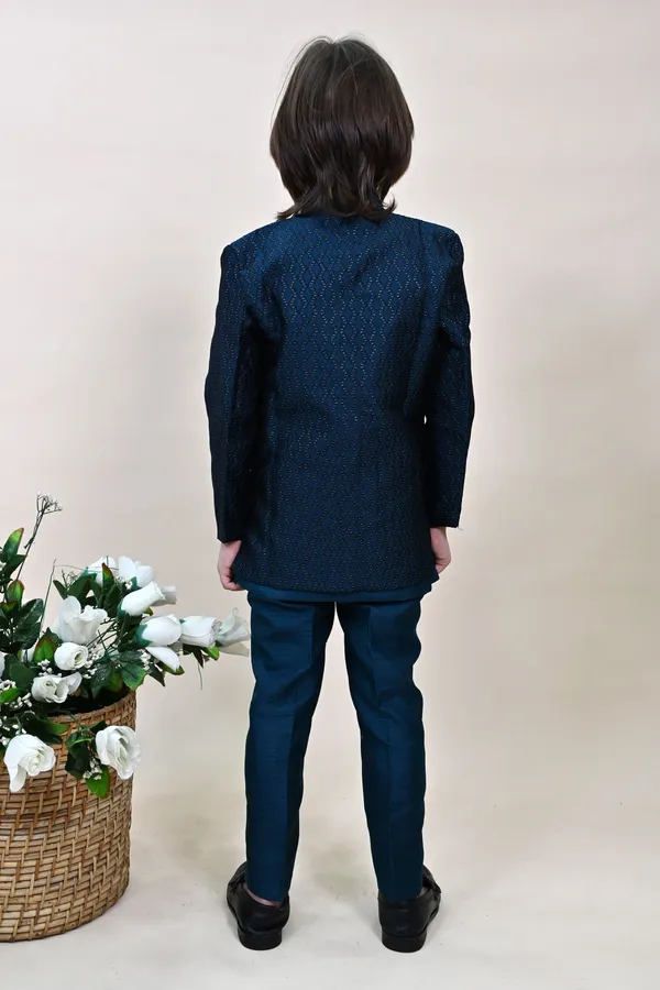 Royal_Blue_Silk_Blend_Sherwani_And_Churidar_Set_Self_Design_For_Boys