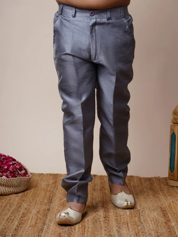 Grey_Jacquard_Sherwani_And_Churidar_Set_Ethnic_Motifs_For_Boys