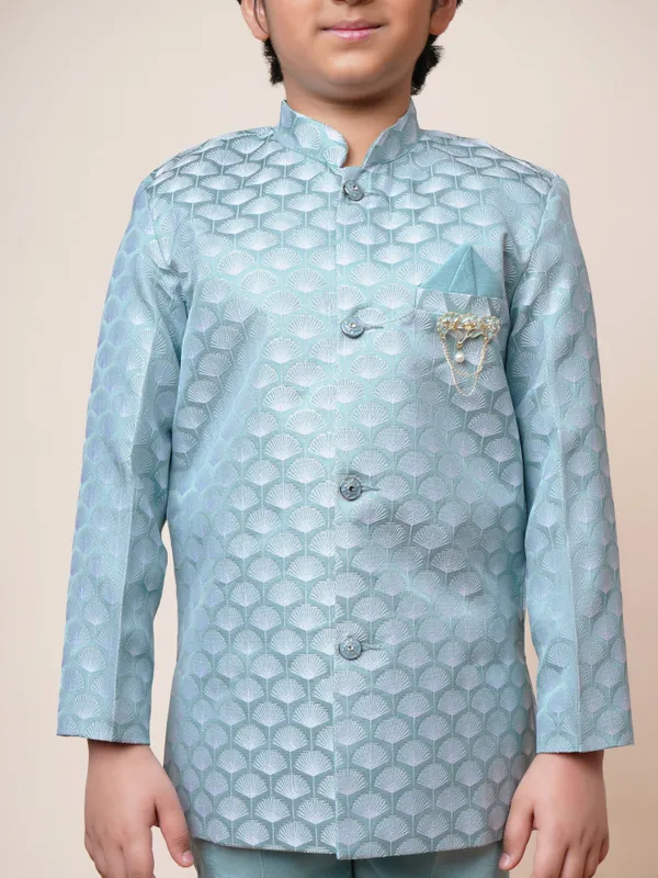 Sky_Blue_Jacquard_Sherwani_And_Churidar_Set_Ethnic_Motifs_For_Boys