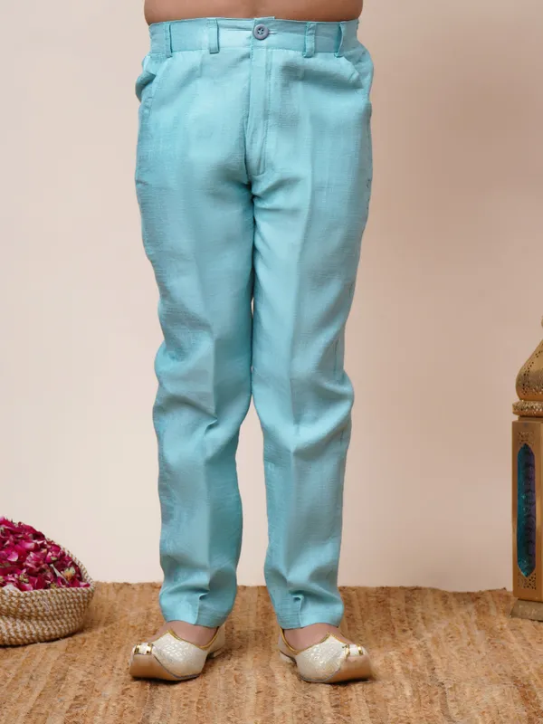 Sky_Blue_Jacquard_Sherwani_And_Churidar_Set_Ethnic_Motifs_For_Boys