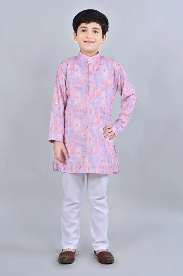 Pink_Rayon_Kurta_And_Pyjama_Set_Embellished_For_Boys