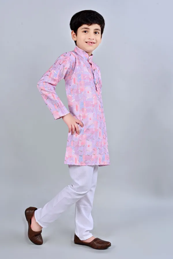 Pink_Rayon_Kurta_And_Pyjama_Set_Embellished_For_Boys