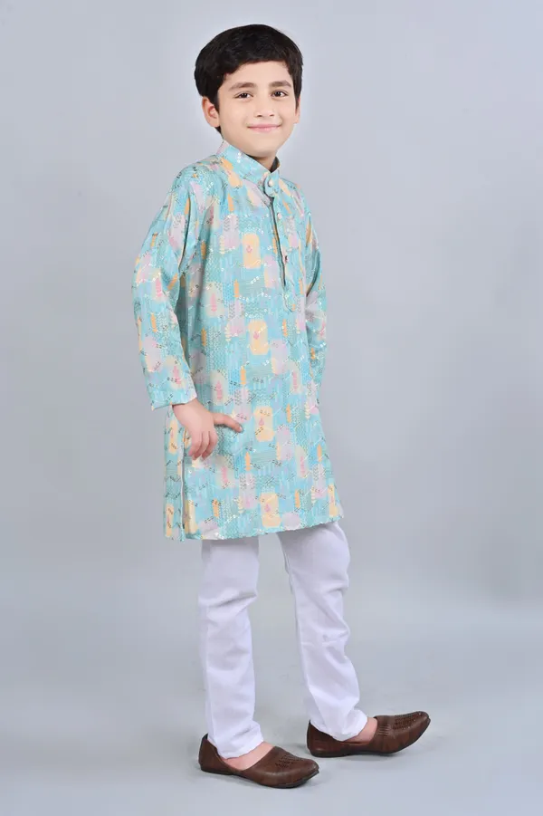 Sea_Green_Rayon_Kurta_And_Pyjama_Set_Embellished_For_Boys