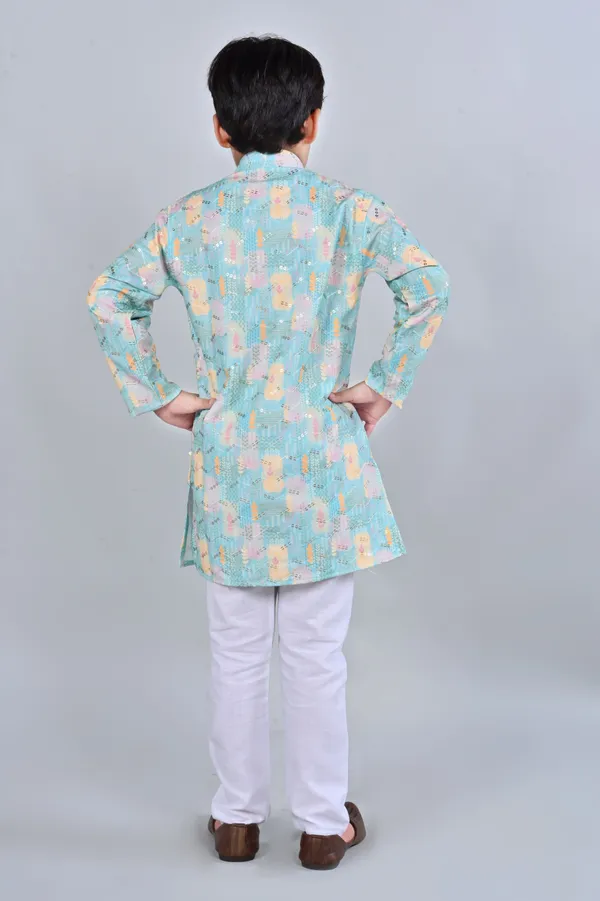 Sea_Green_Rayon_Kurta_And_Pyjama_Set_Embellished_For_Boys