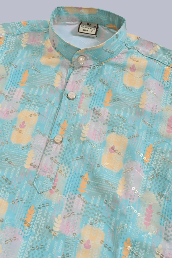 Sea_Green_Rayon_Kurta_And_Pyjama_Set_Embellished_For_Boys