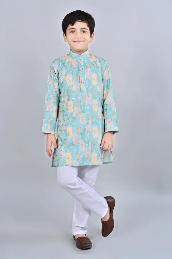 Sea_Green_Rayon_Kurta_And_Pyjama_Set_Embellished_For_Boys