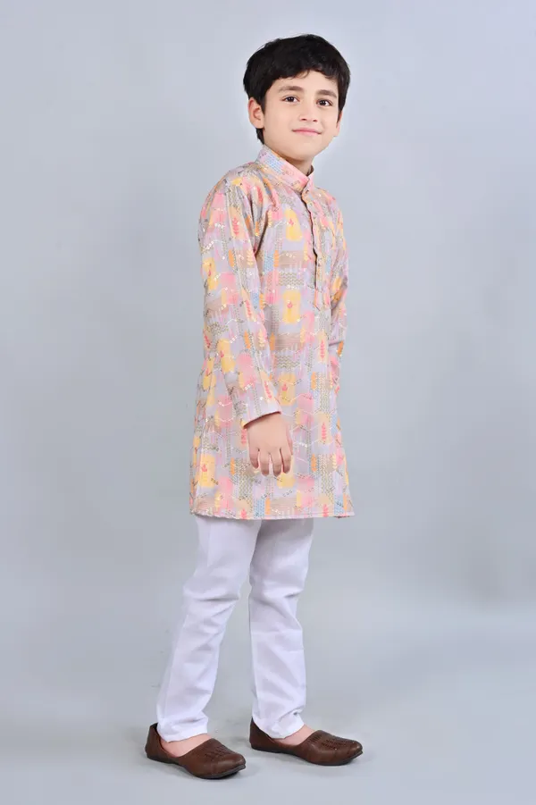 Multicolor_Rayon_Kurta_And_Pyjama_Set_Embellished_For_Boys