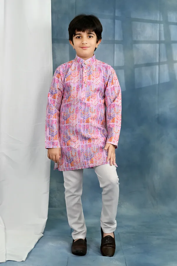 Lavender_Pink_Cotton_Blend_Kurta_And_Pyjama_Set_Printed_For_Boys