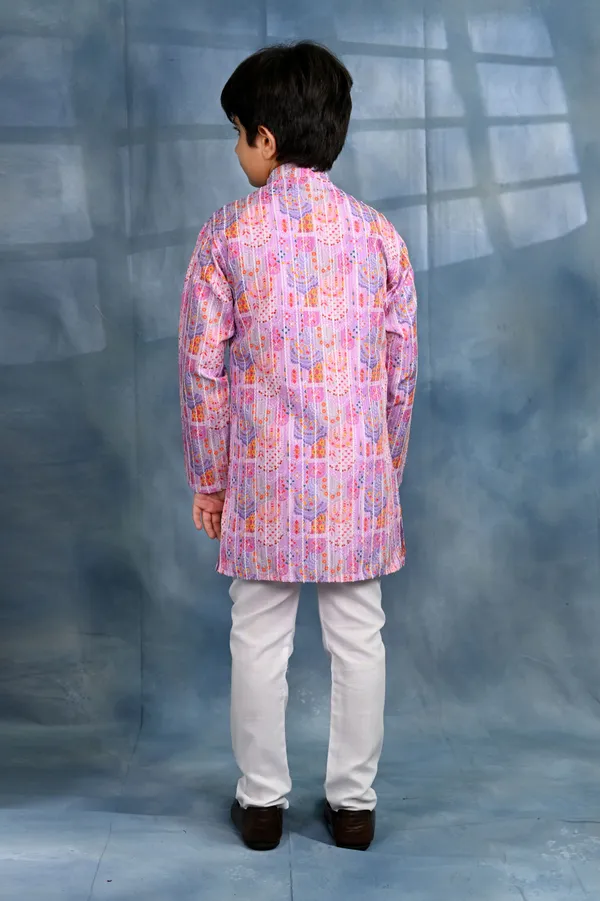 Lavender_Pink_Cotton_Blend_Kurta_And_Pyjama_Set_Printed_For_Boys