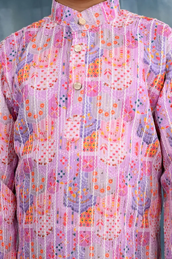 Lavender_Pink_Cotton_Blend_Kurta_And_Pyjama_Set_Printed_For_Boys