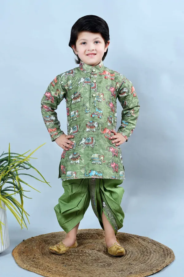 Green_Cotton_Silk_Dhoti_&_Kurta_Set_Printed_For_Boys