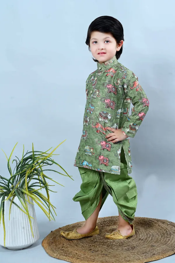Green_Cotton_Silk_Dhoti_&_Kurta_Set_Printed_For_Boys