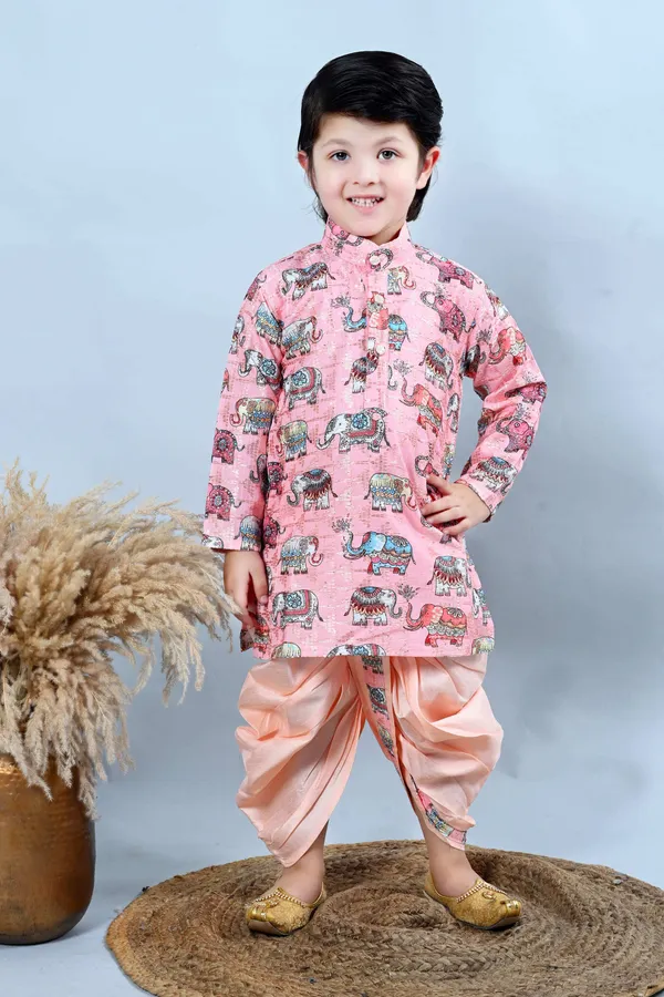 Baby_Pink_Cotton_Silk_Dhoti_&_Kurta_Set_Printed_For_Boys