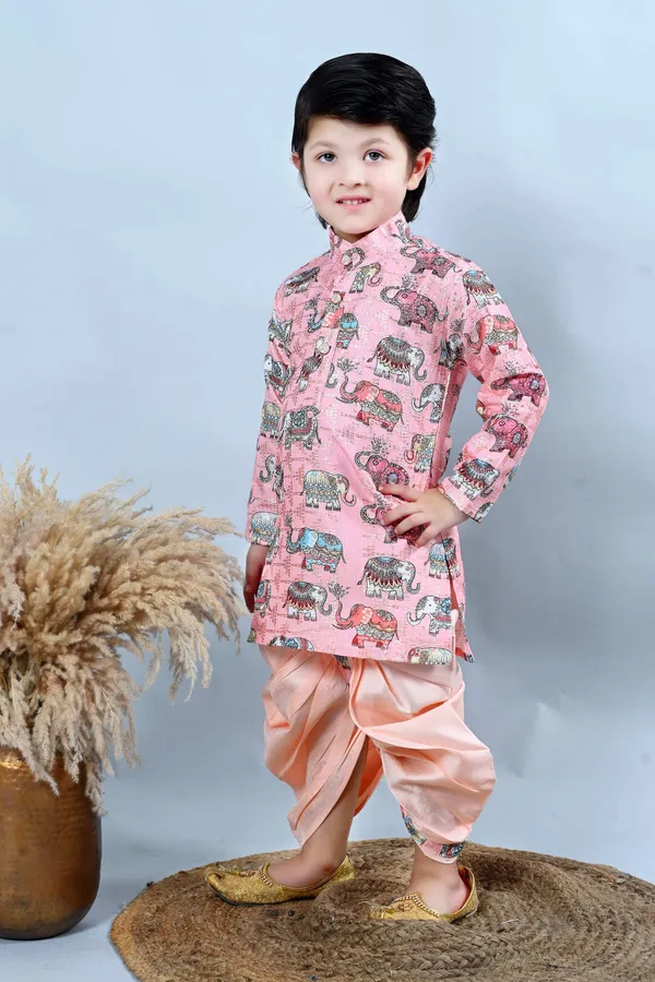 Baby_Pink_Cotton_Silk_Dhoti_&_Kurta_Set_Printed_For_Boys