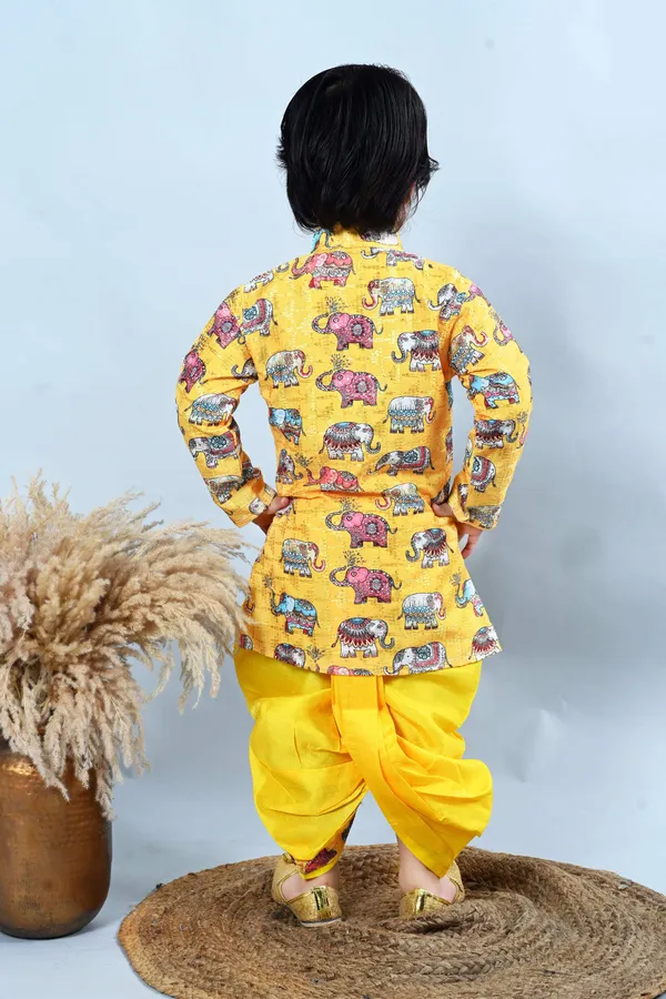 Yellow_Cotton_Silk_Dhoti_&_Kurta_Set_Printed_For_Boys