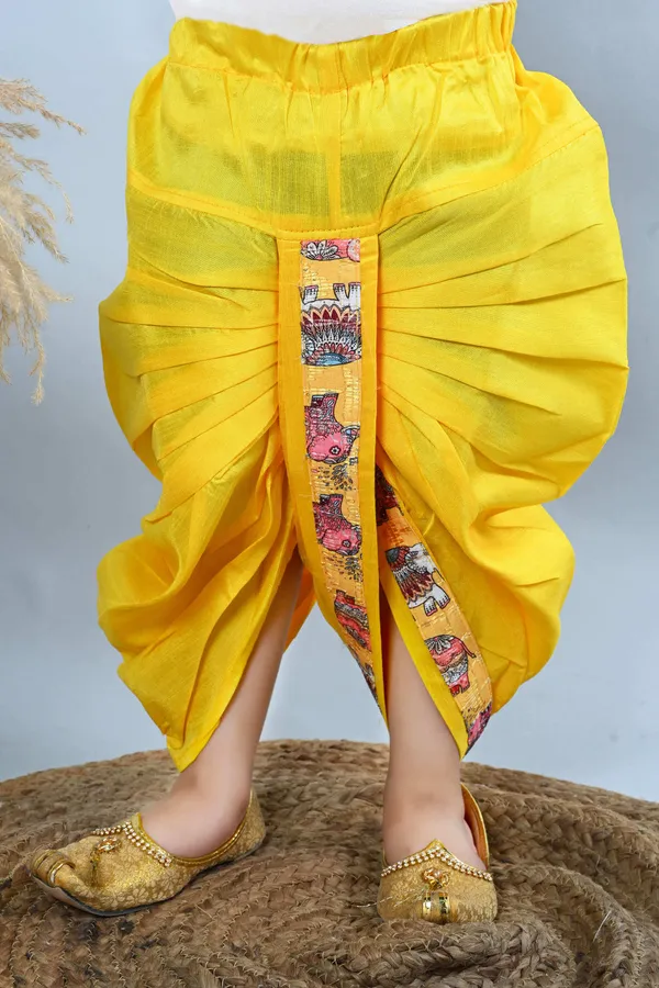 Yellow_Cotton_Silk_Dhoti_&_Kurta_Set_Printed_For_Boys