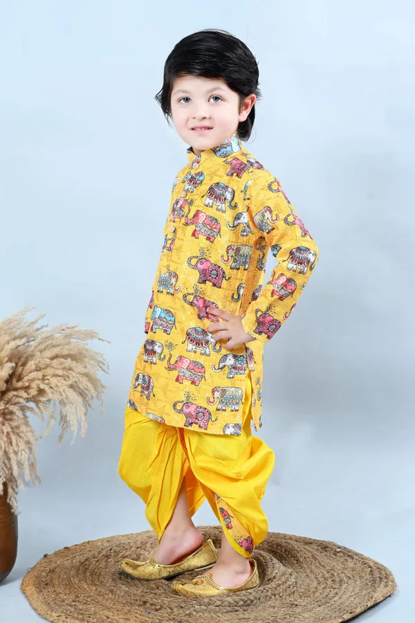 Yellow_Cotton_Silk_Dhoti_&_Kurta_Set_Printed_For_Boys