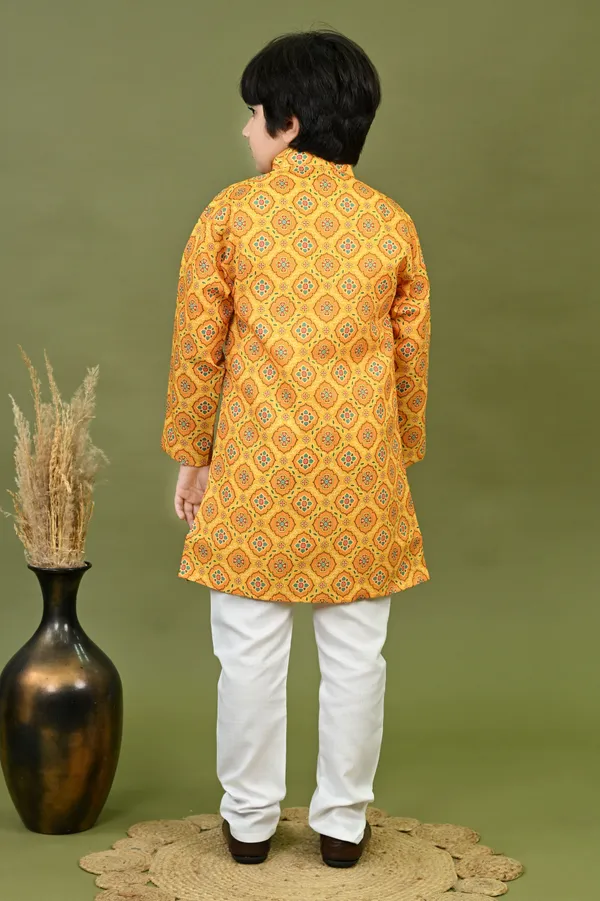 Mustard_Cotton_Blend_Kurta_And_Pyjama_Set_Printed_For_Boys