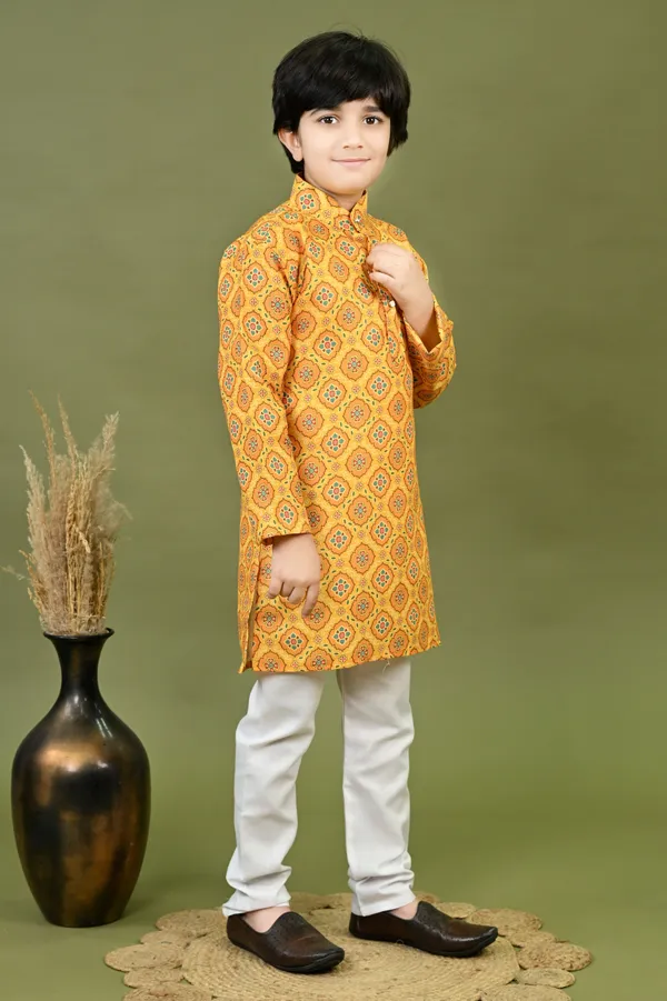 Mustard_Cotton_Blend_Kurta_And_Pyjama_Set_Printed_For_Boys