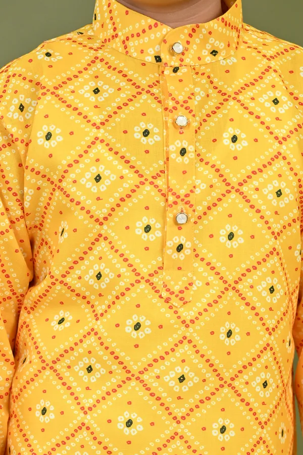 Yellow_Cotton_Blend_Kurta_And_Pyjama_Set_Geometric_Print_For_Boys