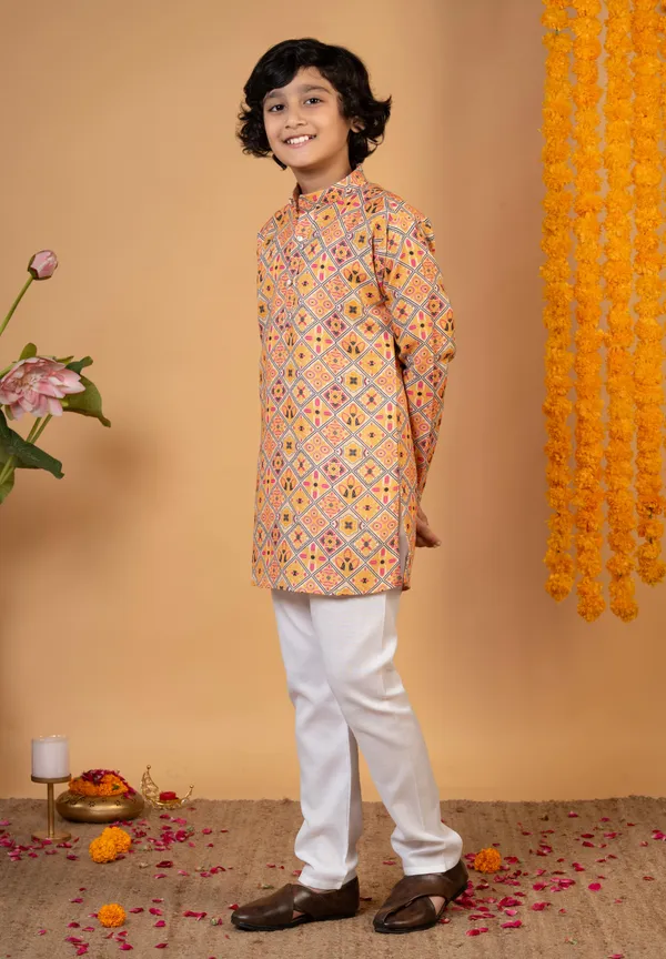 Mustard_Cotton_Blend_Kurta_And_Pyjama_Set_Printed_For_Boys