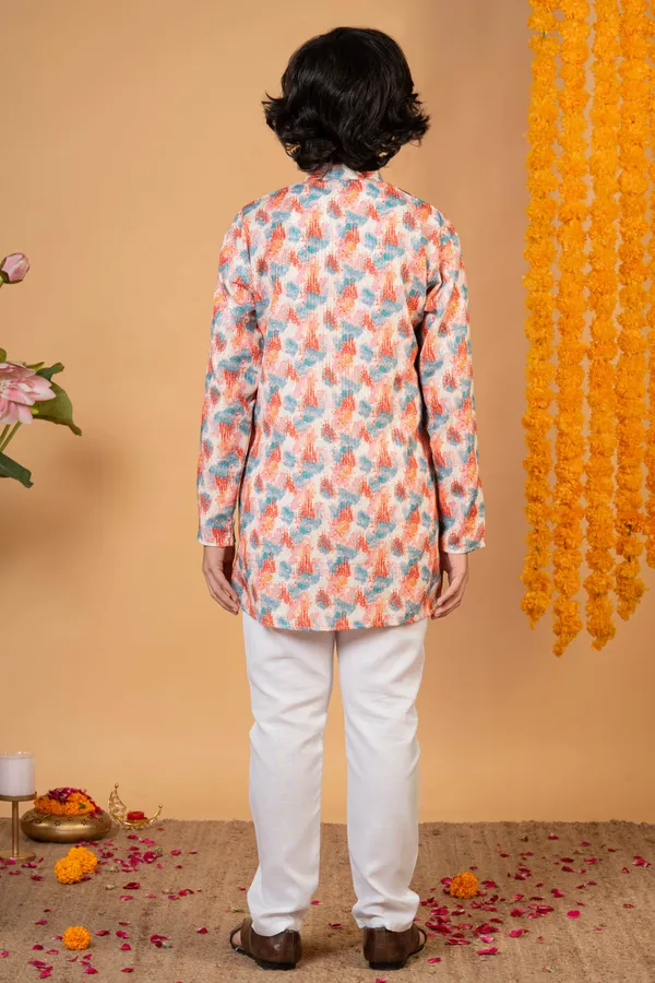 Peach_Multi_Cotton_Blend_Kurta_And_Pyjama_Set_Printed_For_Boys