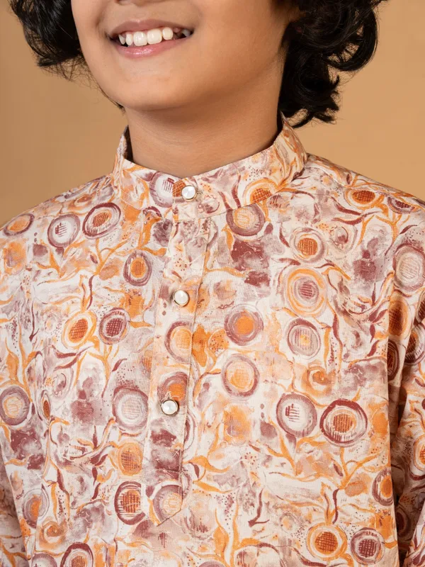 Rust_Cotton_Blend_Kurta_And_Pyjama_Set_Printed_For_Boys