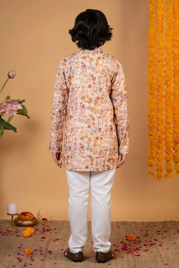 Rust_Cotton_Blend_Kurta_And_Pyjama_Set_Printed_For_Boys