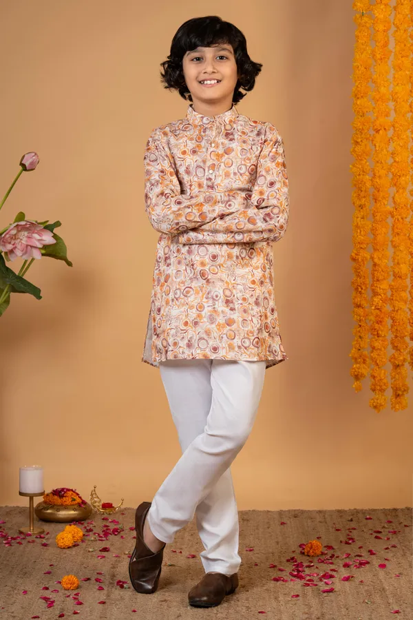 Rust_Cotton_Blend_Kurta_And_Pyjama_Set_Printed_For_Boys