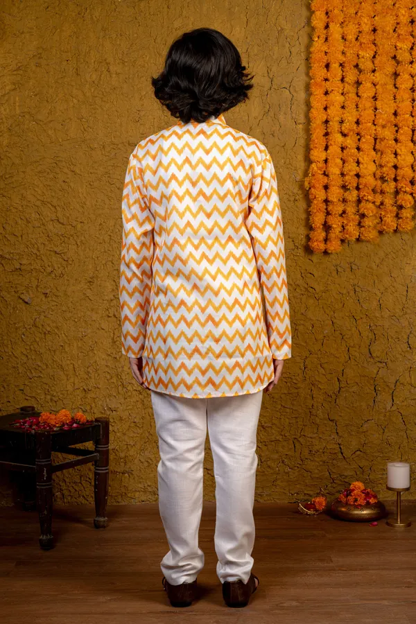 Yellow_&_White_Cotton_Blend_Kurta_And_Pyjama_Set_Striped_For_Boys