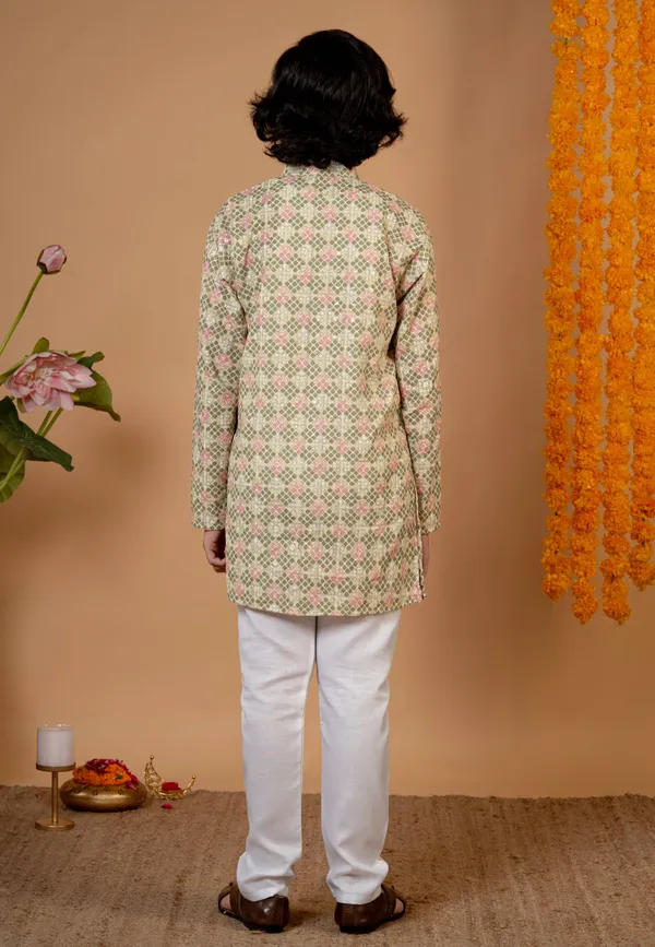 Light_Green_Cotton_Blend_Kurta_And_Pyjama_Set_Printed_For_Boys