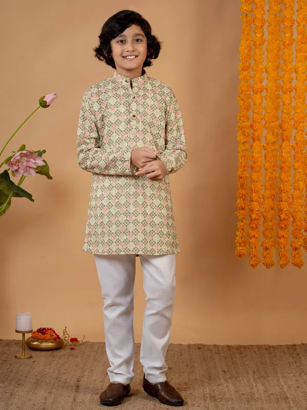 Light_Green_Cotton_Blend_Kurta_And_Pyjama_Set_Printed_For_Boys