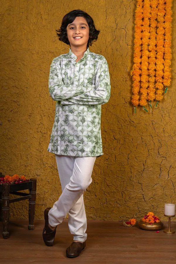 Green_Rayon_Kurta_And_Pyjama_Set_Printed_For_Boys