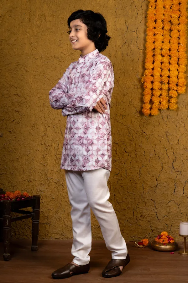 Lilac_Rayon_Kurta_And_Pyjama_Set_Printed_For_Boys