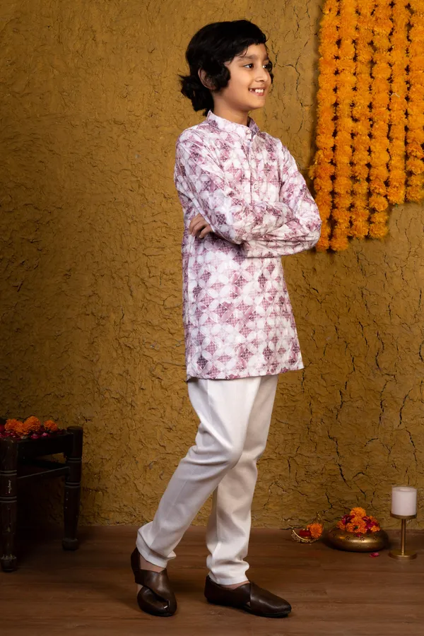 Lilac_Rayon_Kurta_And_Pyjama_Set_Printed_For_Boys