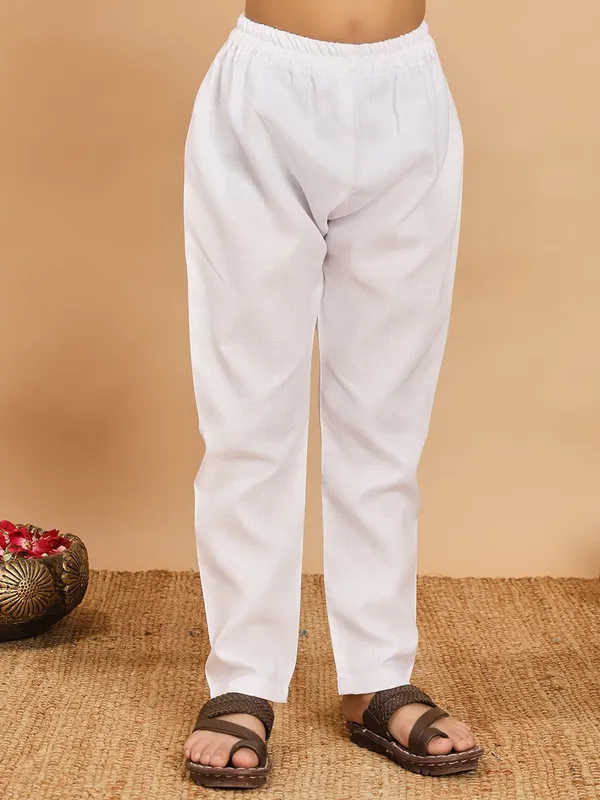 Beige_Rayon_Kurta_And_Pyjama_Set_Printed_|Embellished_|Embroidered_For_Boys