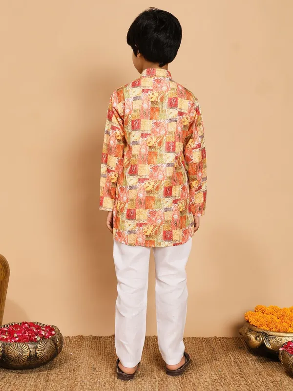 Orange_Rayon_Kurta_And_Pyjama_Set_Printed_|Embellished_|Embroidered_For_Boys