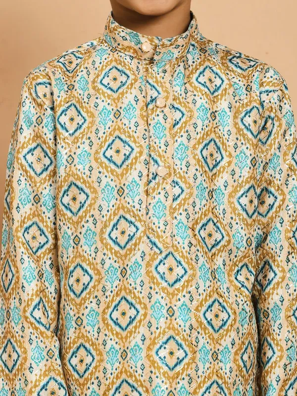 Olive-Turquoise_Rayon_Kurta_And_Pyjama_Set_Printed_|Embellished_|Embroidered_For_Boys