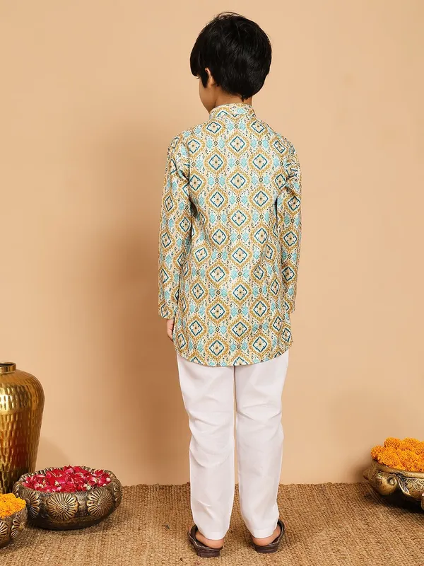 Olive-Turquoise_Rayon_Kurta_And_Pyjama_Set_Printed_|Embellished_|Embroidered_For_Boys