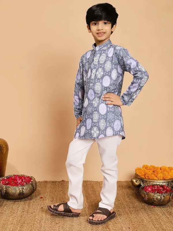 Grey_Blue_Rayon_Kurta_And_Pyjama_Set_Printed_|Embellished_|Embroidered_For_Boys