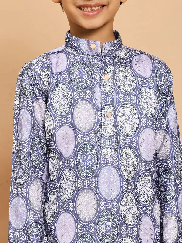 Grey_Blue_Rayon_Kurta_And_Pyjama_Set_Printed_|Embellished_|Embroidered_For_Boys