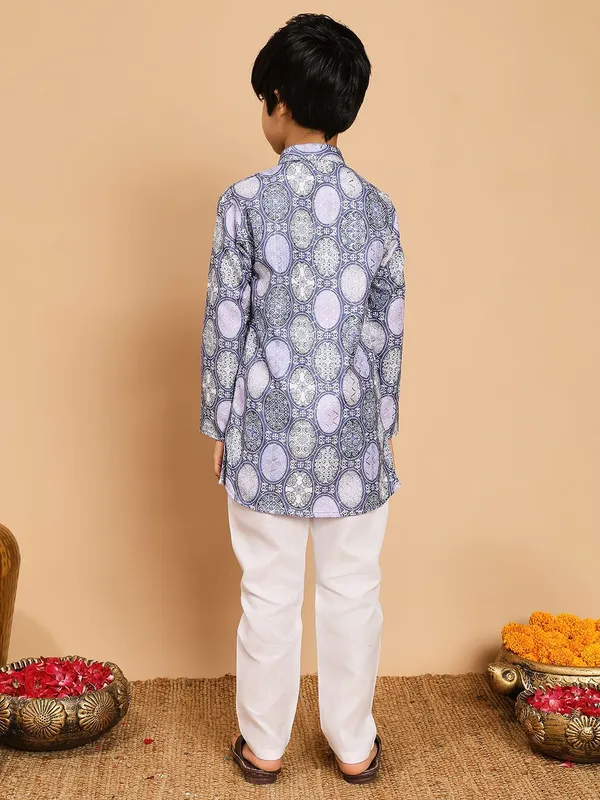 Grey_Blue_Rayon_Kurta_And_Pyjama_Set_Printed_|Embellished_|Embroidered_For_Boys