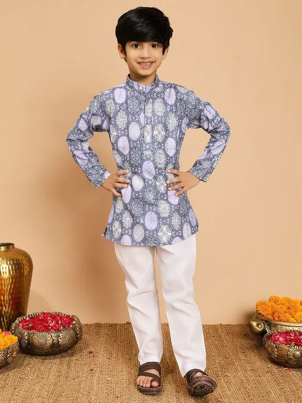 Grey_Blue_Rayon_Kurta_And_Pyjama_Set_Printed_|Embellished_|Embroidered_For_Boys