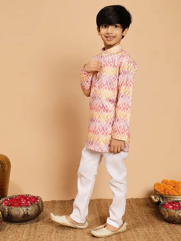 Multicolor_Rayon_Kurta_And_Pyjama_Set_Printed_|Embellished_|Embroidered_For_Boys