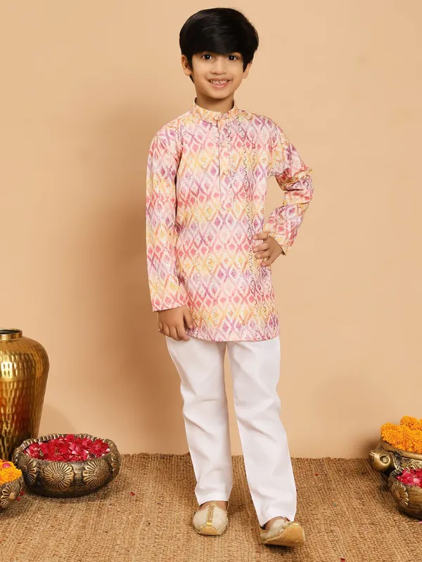 Multicolor_Rayon_Kurta_And_Pyjama_Set_Printed_|Embellished_|Embroidered_For_Boys