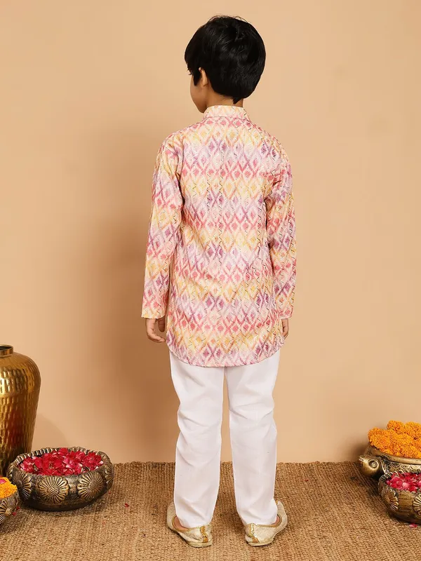 Multicolor_Rayon_Kurta_And_Pyjama_Set_Printed_|Embellished_|Embroidered_For_Boys