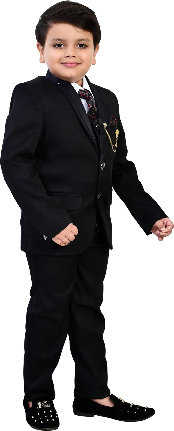 Black_Polyester_5_Piece_Coat_Pant_Suit_Set_Solid_For_Boys