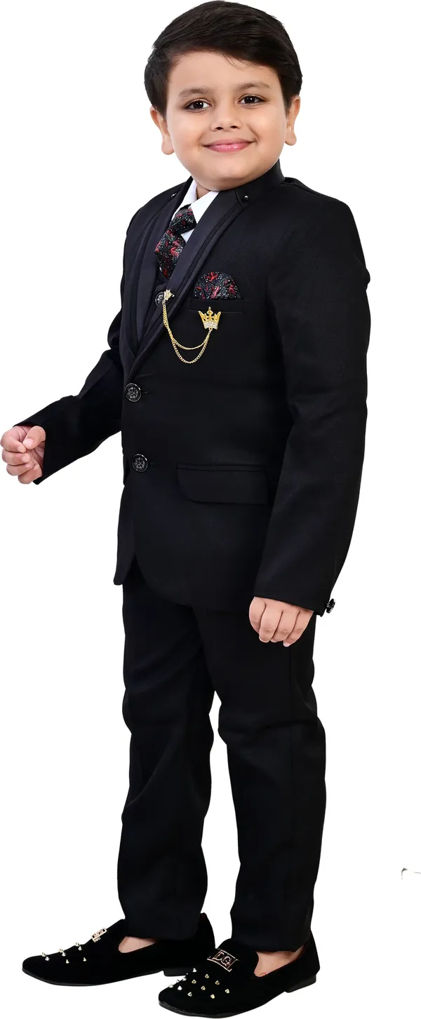 Black_Polyester_5_Piece_Coat_Pant_Suit_Set_Solid_For_Boys